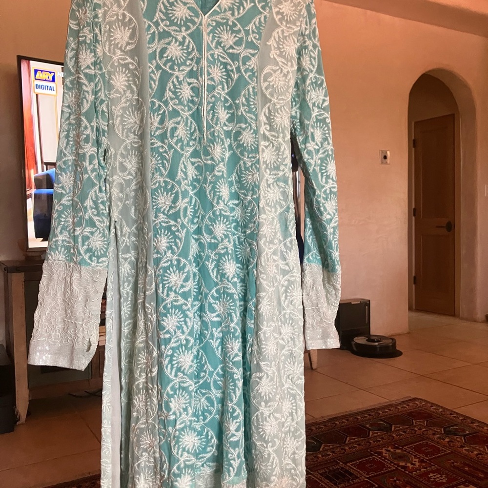 Aqua and White Floral Dress